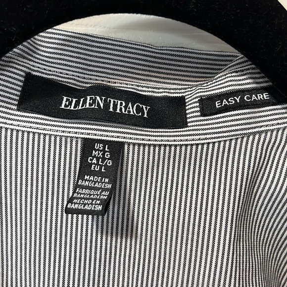 Women's Ellen Tracy Button-Down Blouse Office Shirt 3/4 Sleeve Striped Business - Picture 5 of 7